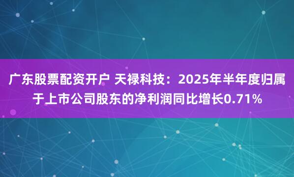 广东股票配资开户 天禄科技：2025年半年度归属于上市公司股东的净利润同比增长0.71%